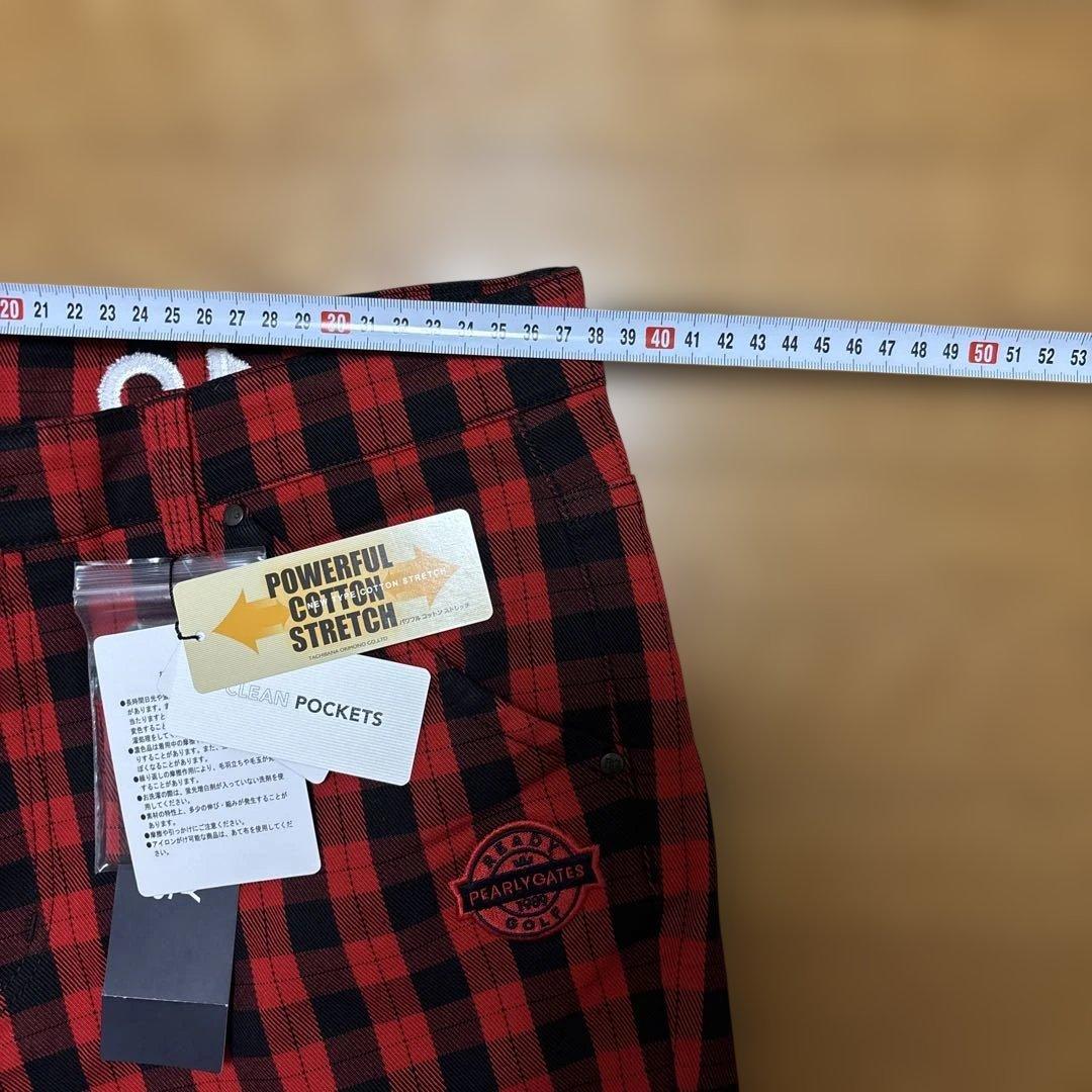 ☆新品☆パーリーゲーツPearlyGates赤黒チェックパンツM春秋