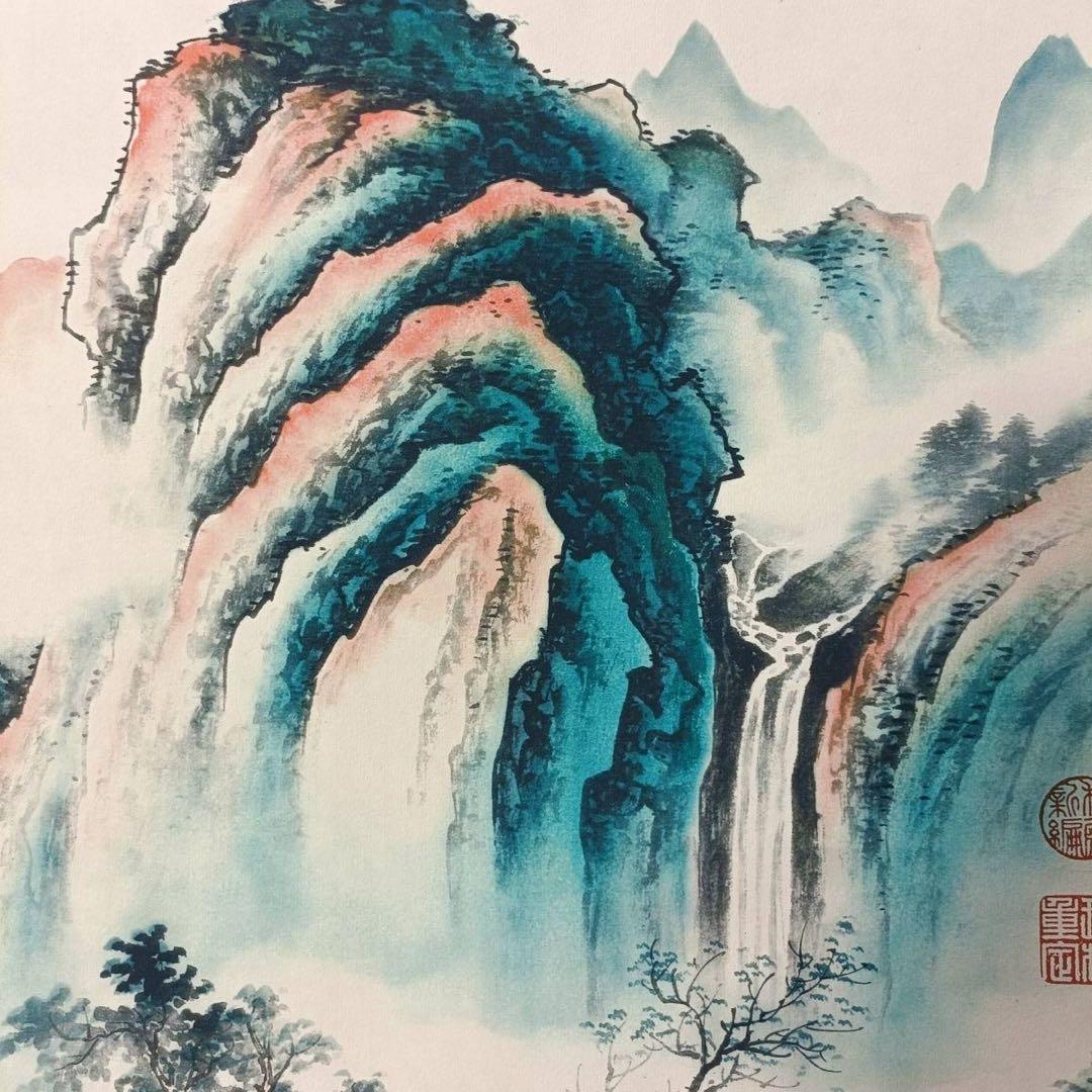 文征明 山水画 掛け軸 中堂 山峰図 中国画 表装済 サイズ：70×173cm