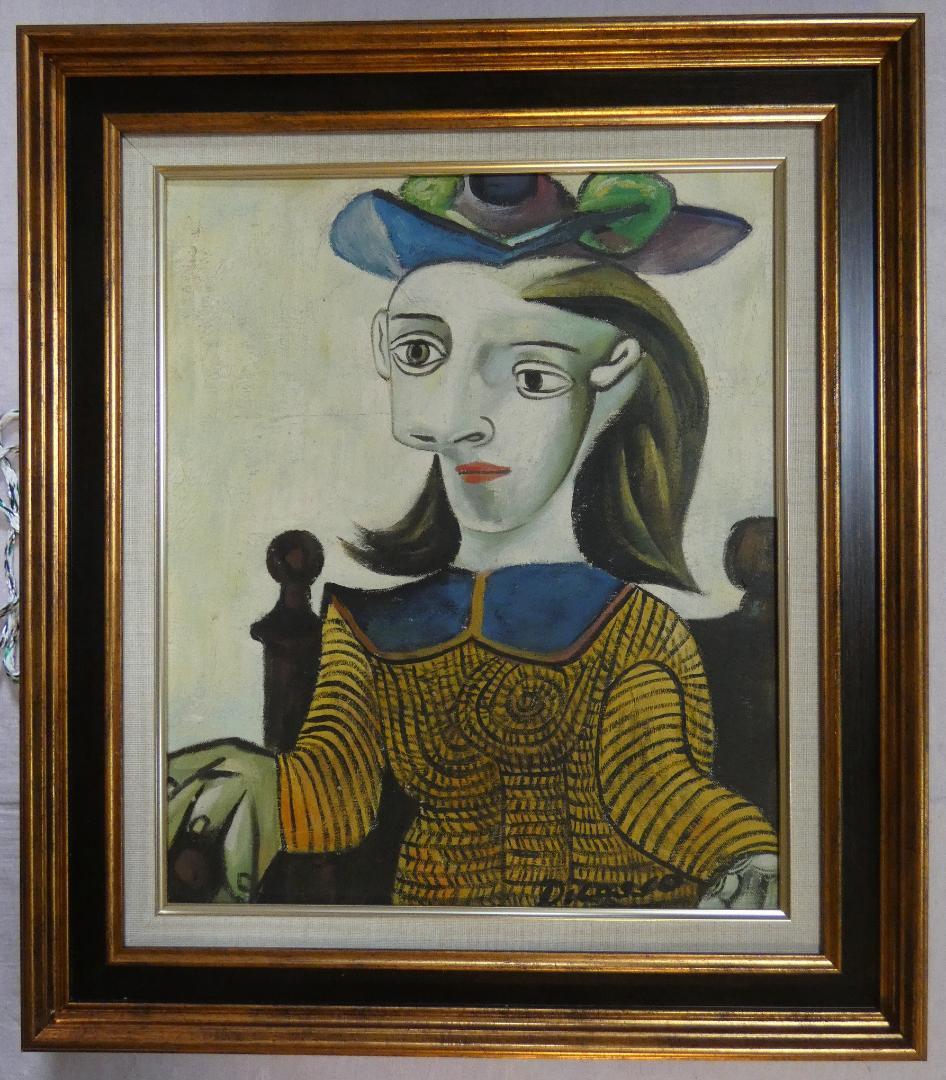 油絵 パブロ・ピカソ 【人物】手描き 肉筆 F8 額付き