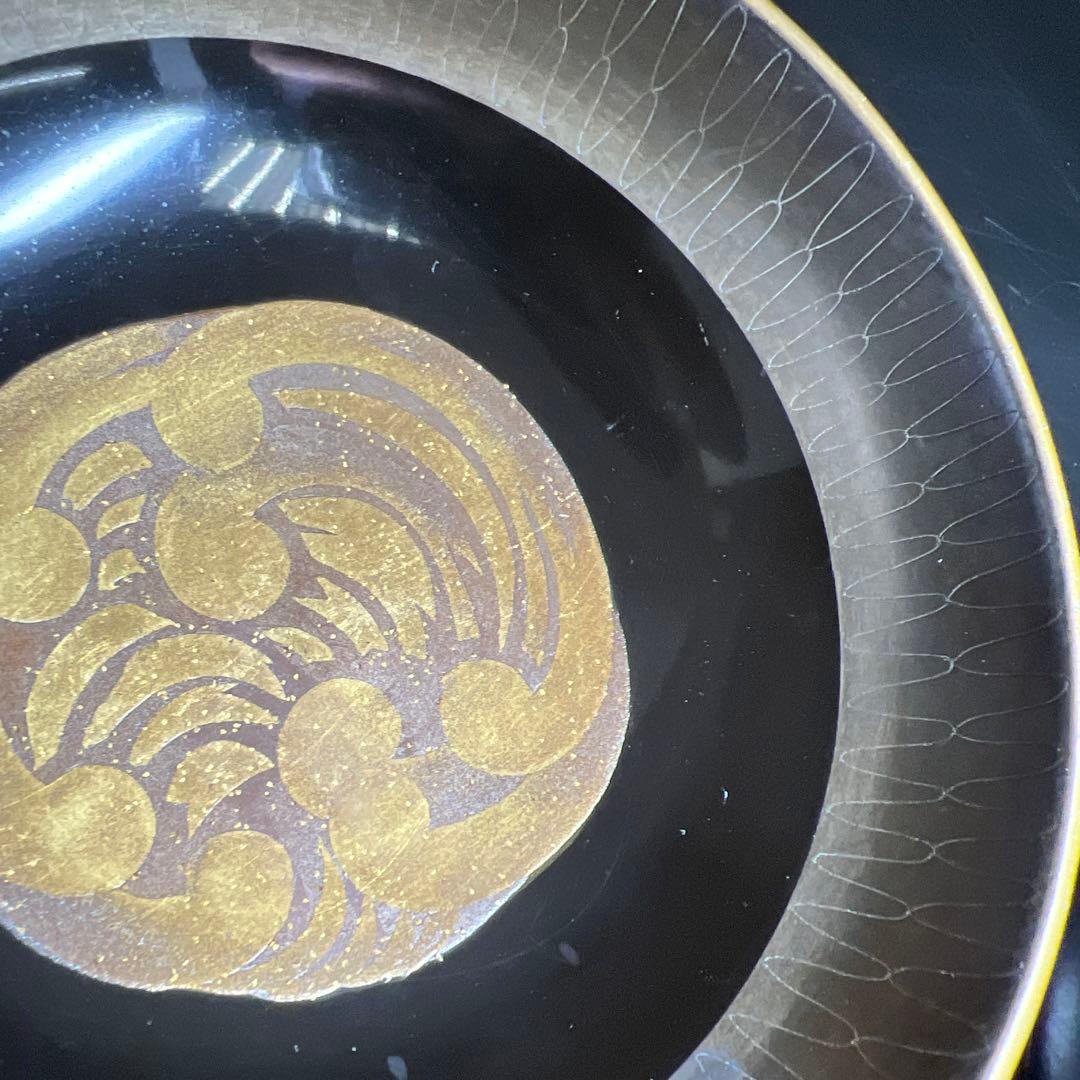 輪島塗　廣塚作　研ぎ出し蒔絵椀6客と蓋1点　身口径11.5㎝ 東Y8-0206①