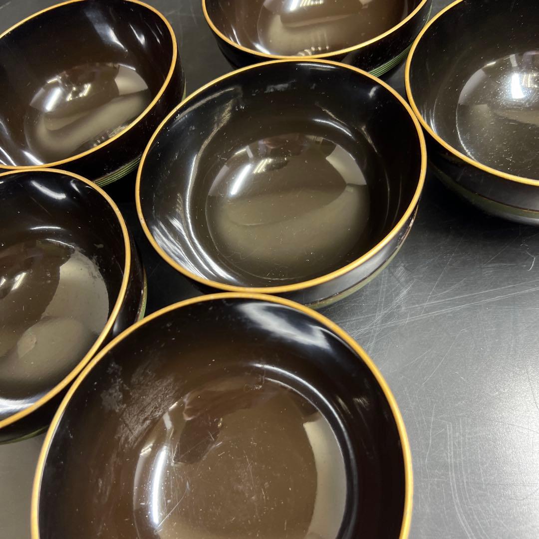 輪島塗　廣塚作　研ぎ出し蒔絵椀6客と蓋1点　身口径11.5㎝ 東Y8-0206①