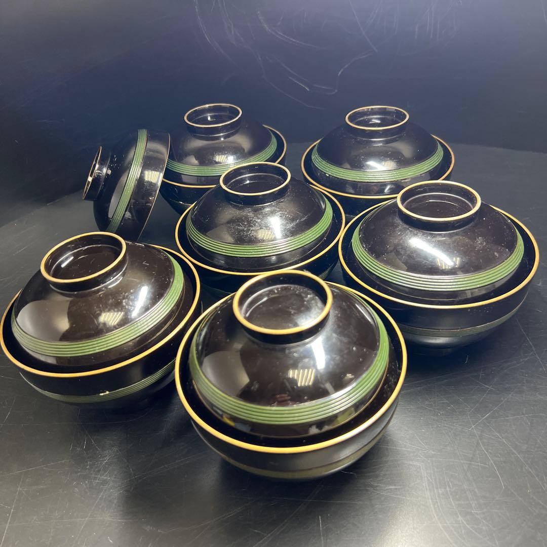 輪島塗　廣塚作　研ぎ出し蒔絵椀6客と蓋1点　身口径11.5㎝ 東Y8-0206①