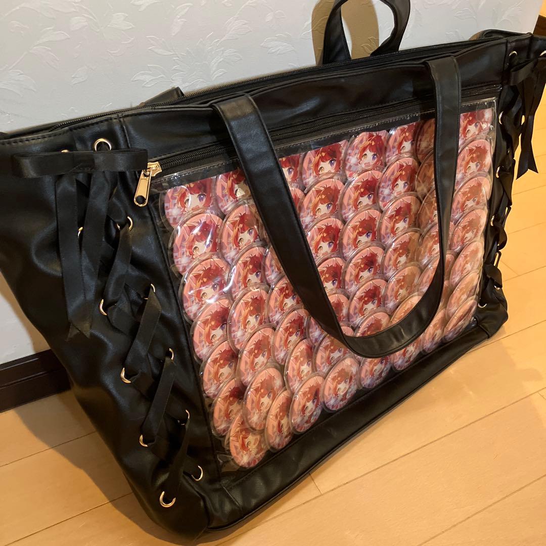 莉犬くん　痛バッグ　缶バッジ56個 キャラクタークリアポケット付きブラックバッグ