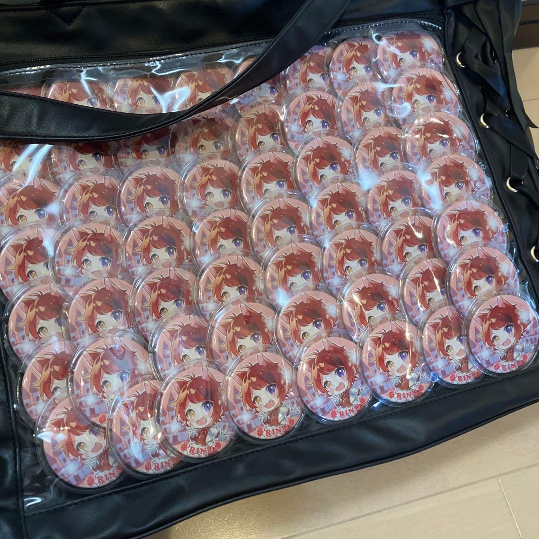 莉犬くん　痛バッグ　缶バッジ56個 キャラクタークリアポケット付きブラックバッグ