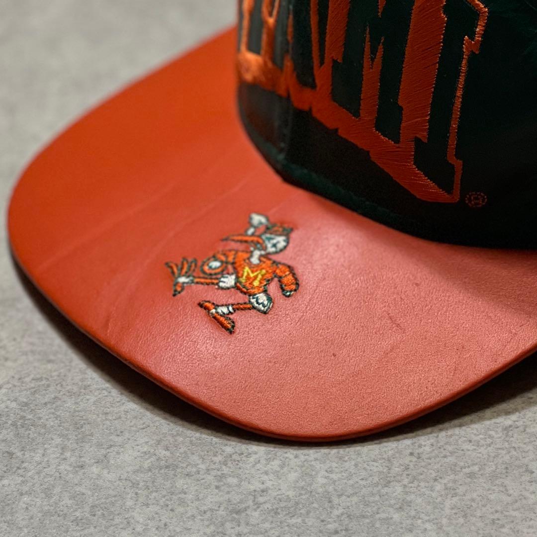 激レア90sMIAMIハリケーンズ｜オールレザーキャップ革ツートン韓国製１点もの