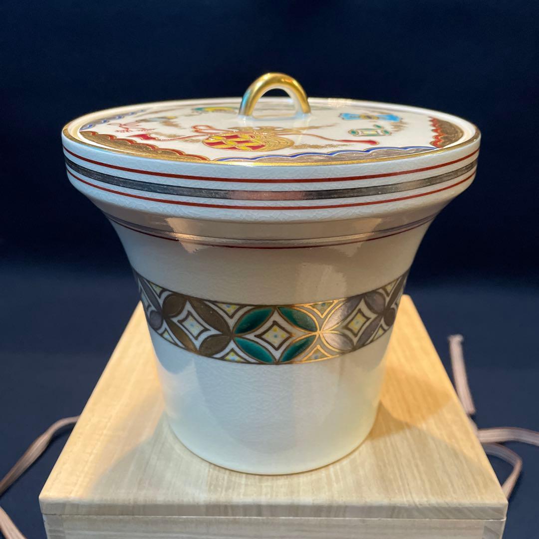 【御室窯】の「仁清 七宝 宝尽」『末広 水指』共箱　茶道具　※美品