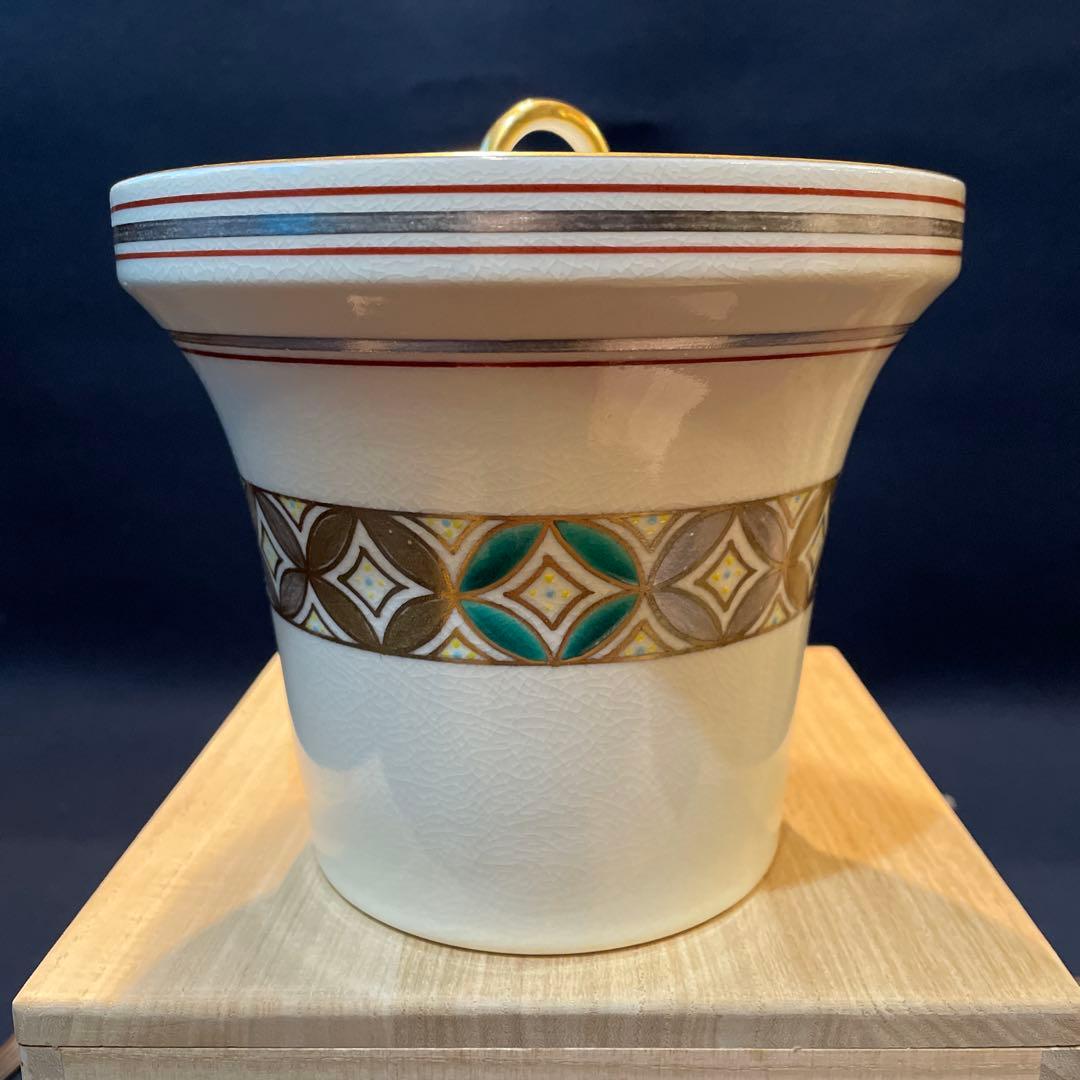 【御室窯】の「仁清 七宝 宝尽」『末広 水指』共箱　茶道具　※美品