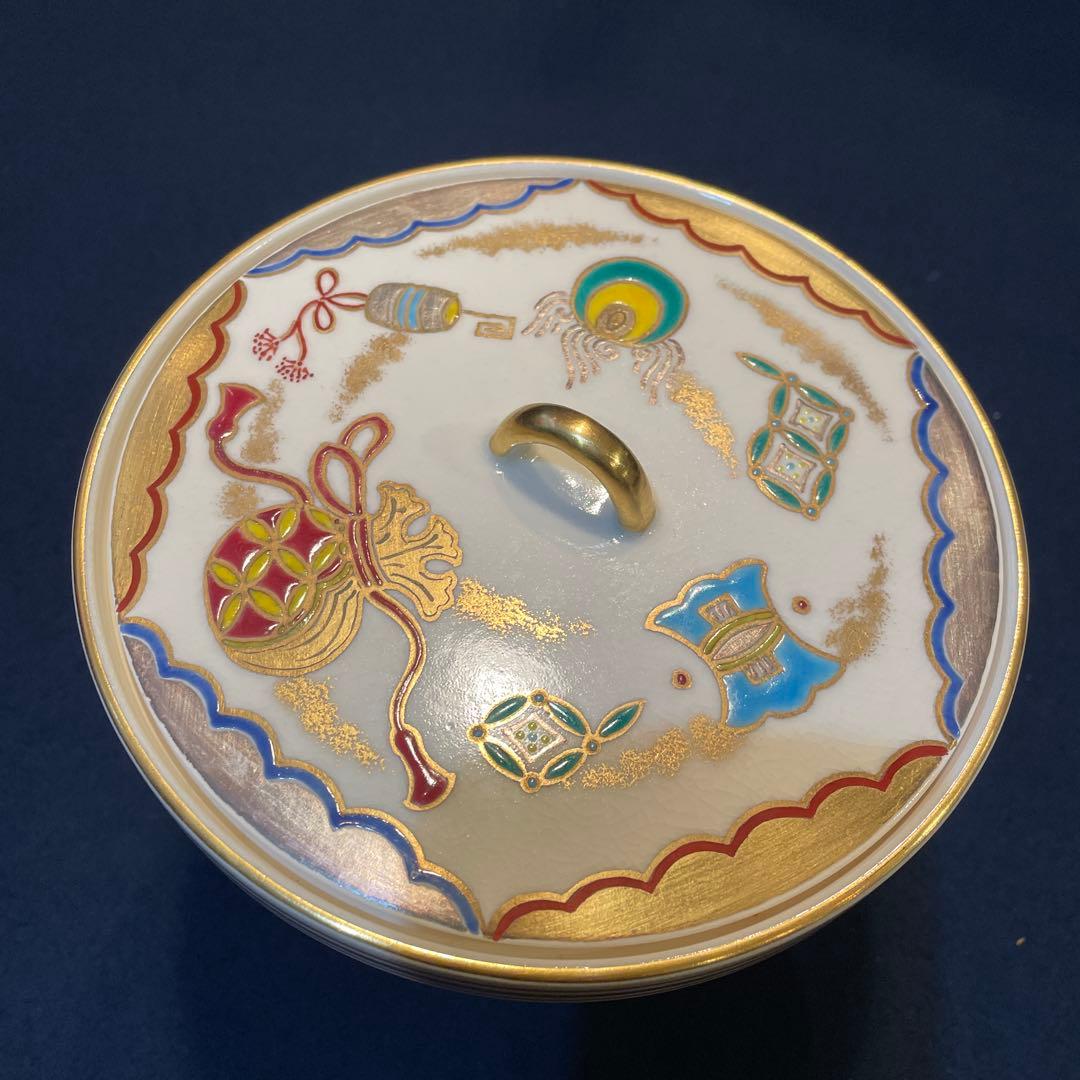 【御室窯】の「仁清 七宝 宝尽」『末広 水指』共箱　茶道具　※美品