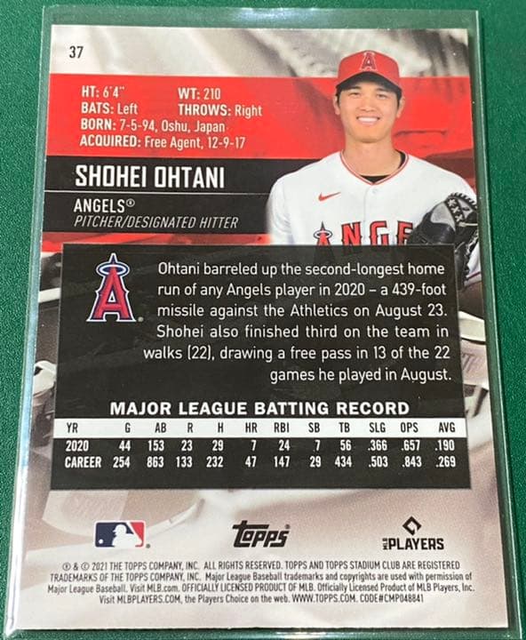 大谷翔平 2021 Topps Stadium Club Chrome