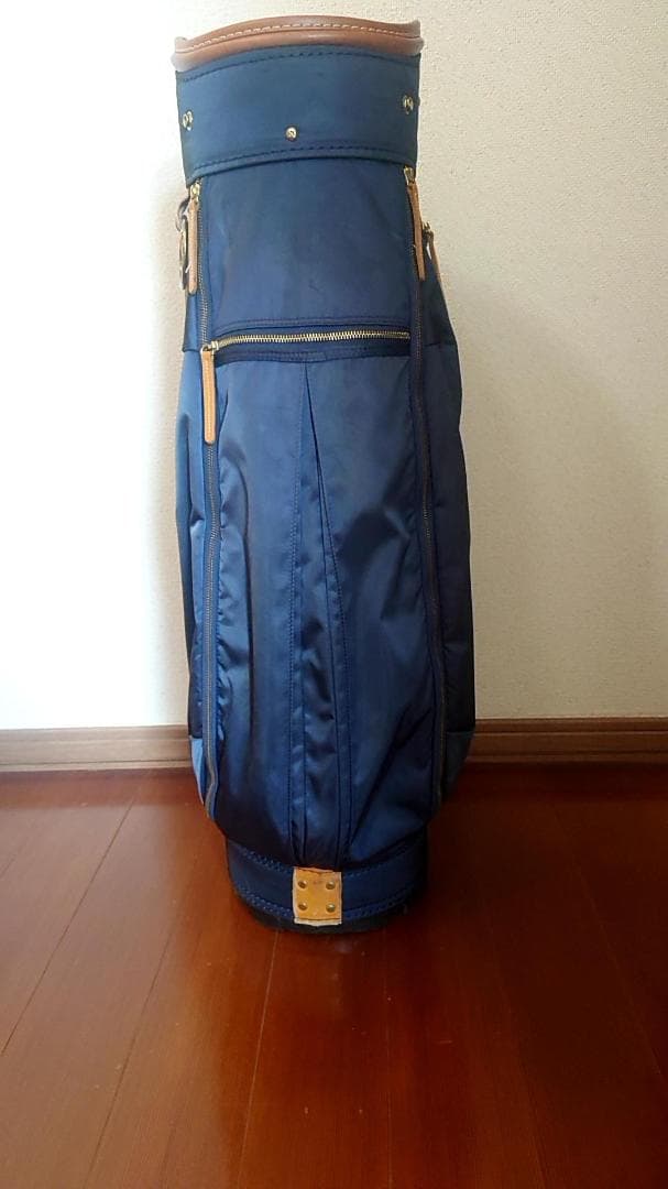 考栄舎　ツイルナイロン製キャディバッグ　ネイビー/キャメル