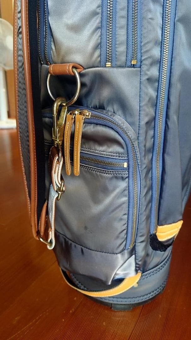 考栄舎　ツイルナイロン製キャディバッグ　ネイビー/キャメル