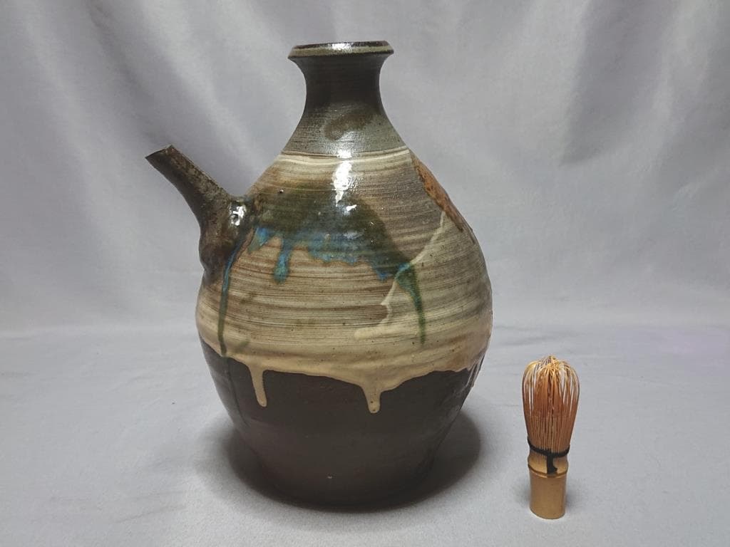 旧家蔵出し　江戸期　唐津　緑釉刷毛目　注徳利