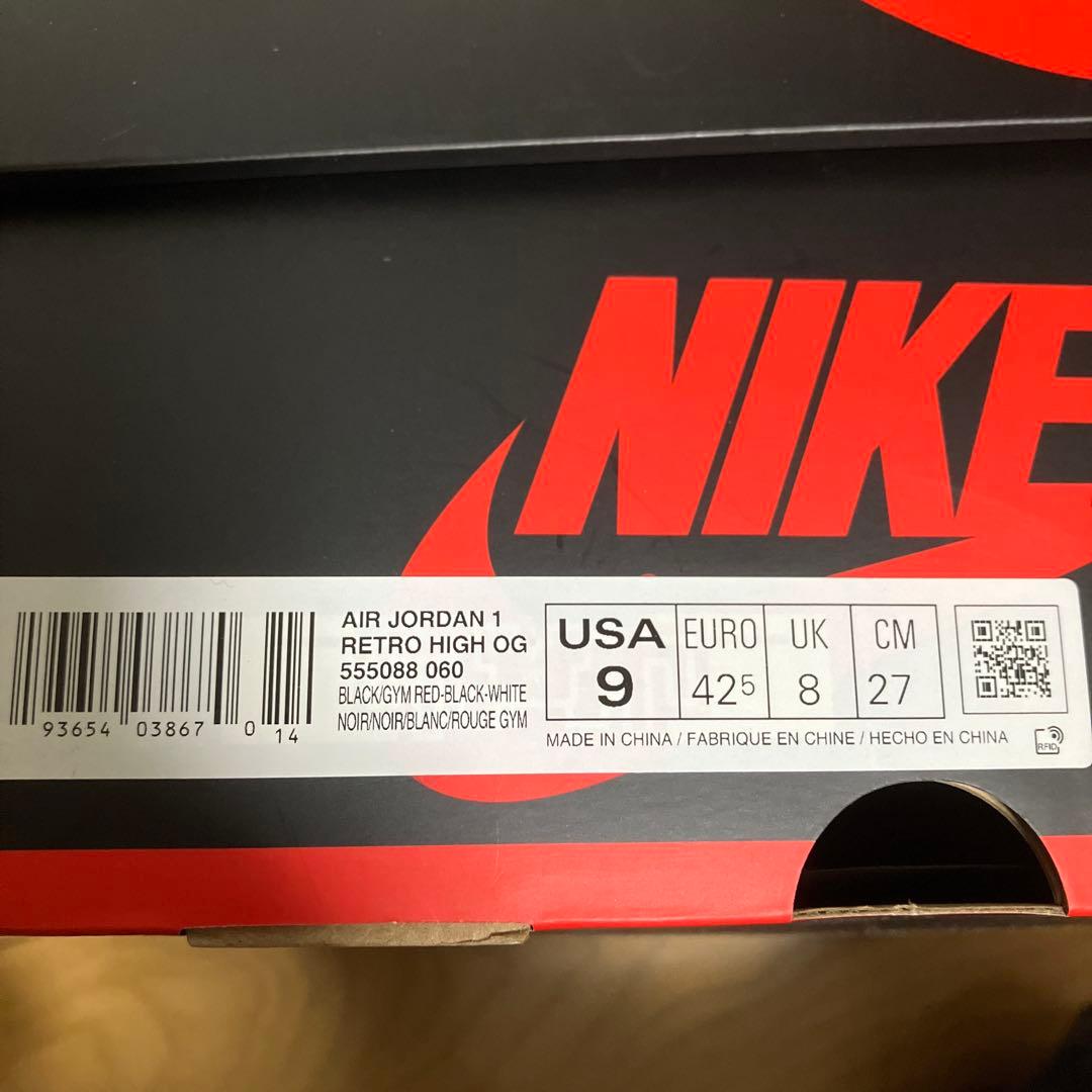 エアジョーダン1 レトロ ハイ OG ブラック/レッド サイズ9