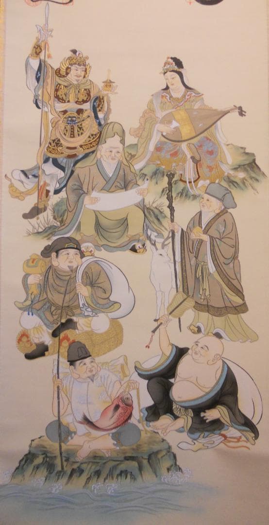 掛け軸 『 七福神 』 絹本 希少 軸装 茶道具 掛軸 美品 です。