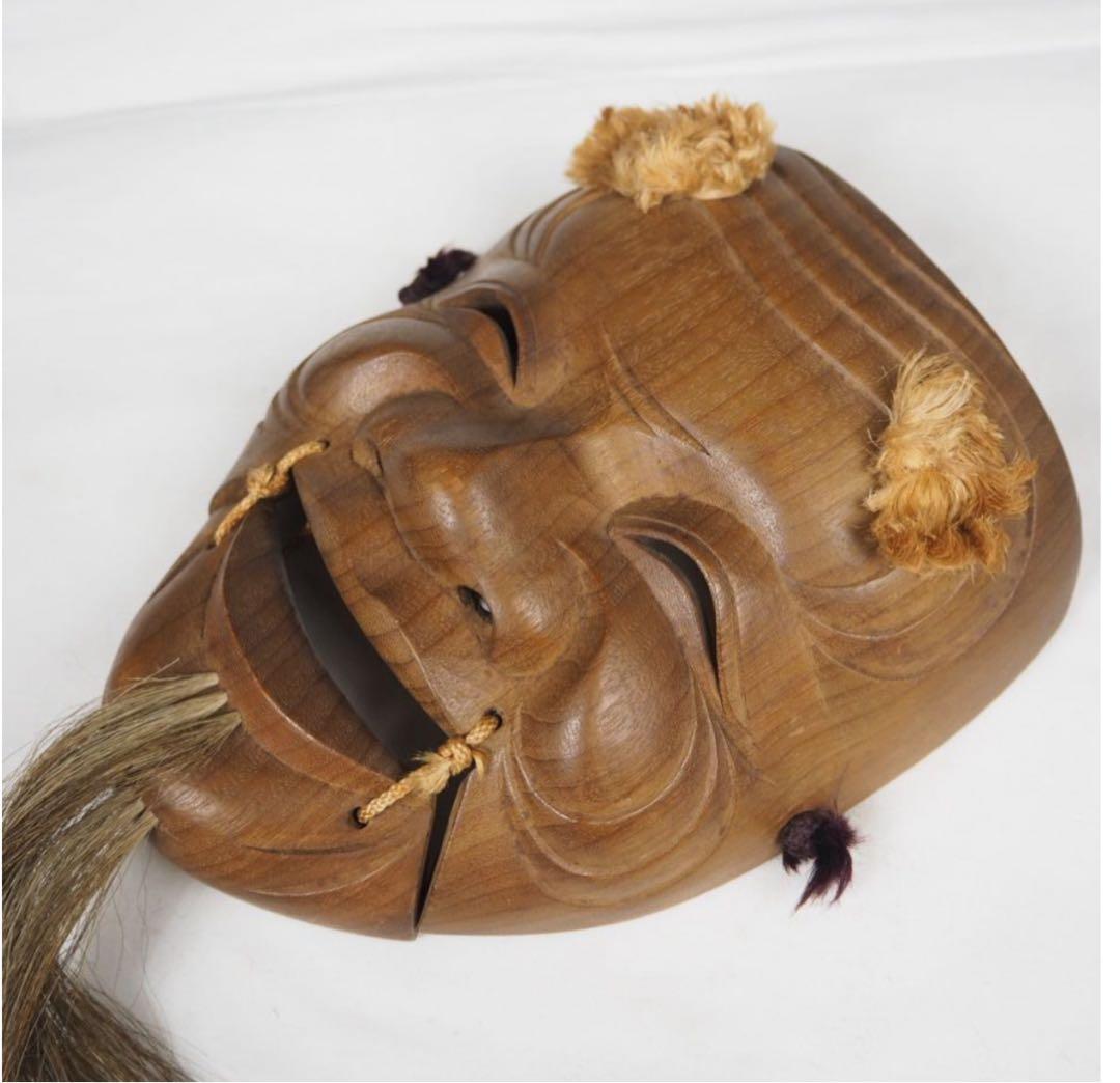 送料無料　象堂刀　木彫り能面 時代翁面　木箱付