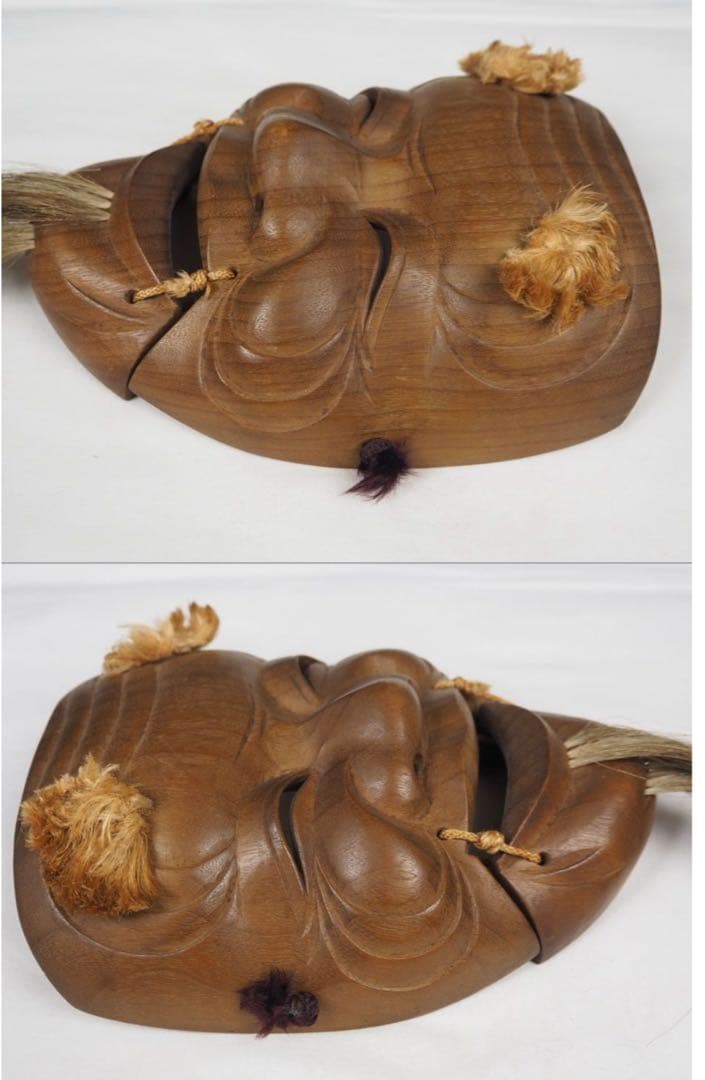 送料無料　象堂刀　木彫り能面 時代翁面　木箱付