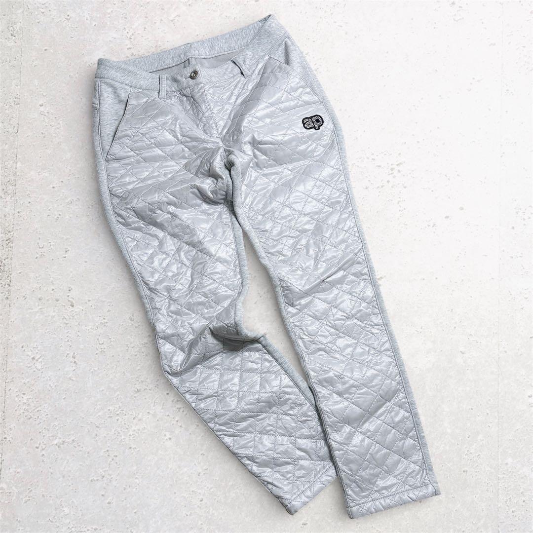Lサイズ　アンパスィ　キルティングパンツ　スウェット　ラインストーンロゴ　グレー