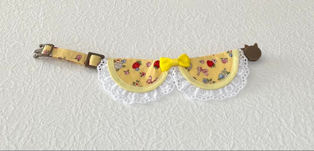 猫 えり付き首輪(花いちご柄 イエロー) 1Ｎｏ．193-680