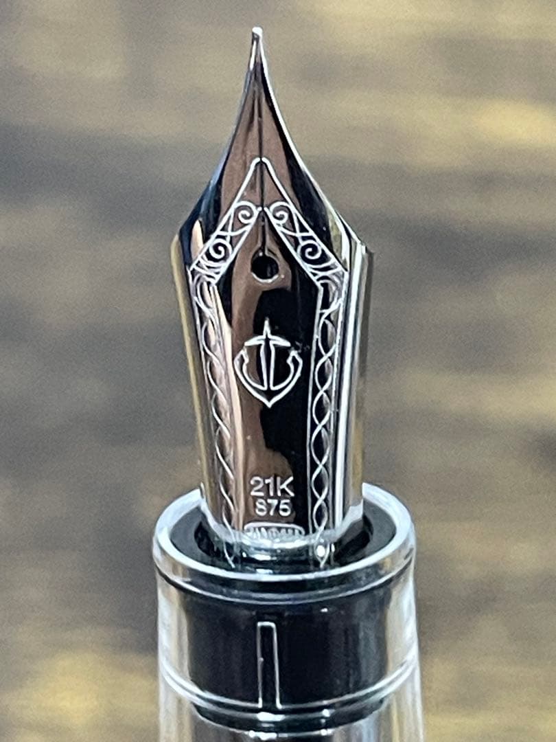 未使用　タグ付　透明軸　21金　字幅F　万年筆　銀　備品あり　デモンストレーター