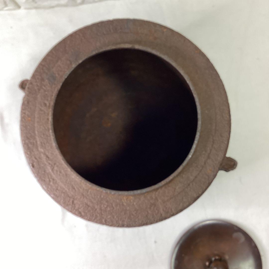 S　竹地文　釜師　呂尚　鉄製 筒釜 竹模様　銅蓋　茶釜　16ｃｍ　高さ20ｃｍ