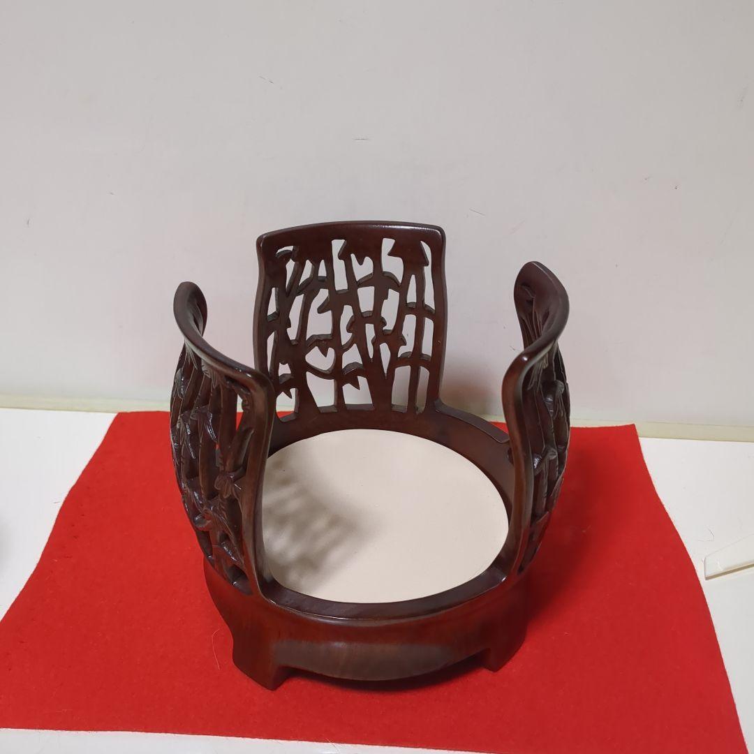 煎茶道具 紅木 竹林刻 炉台 アロマポット台 花台 等