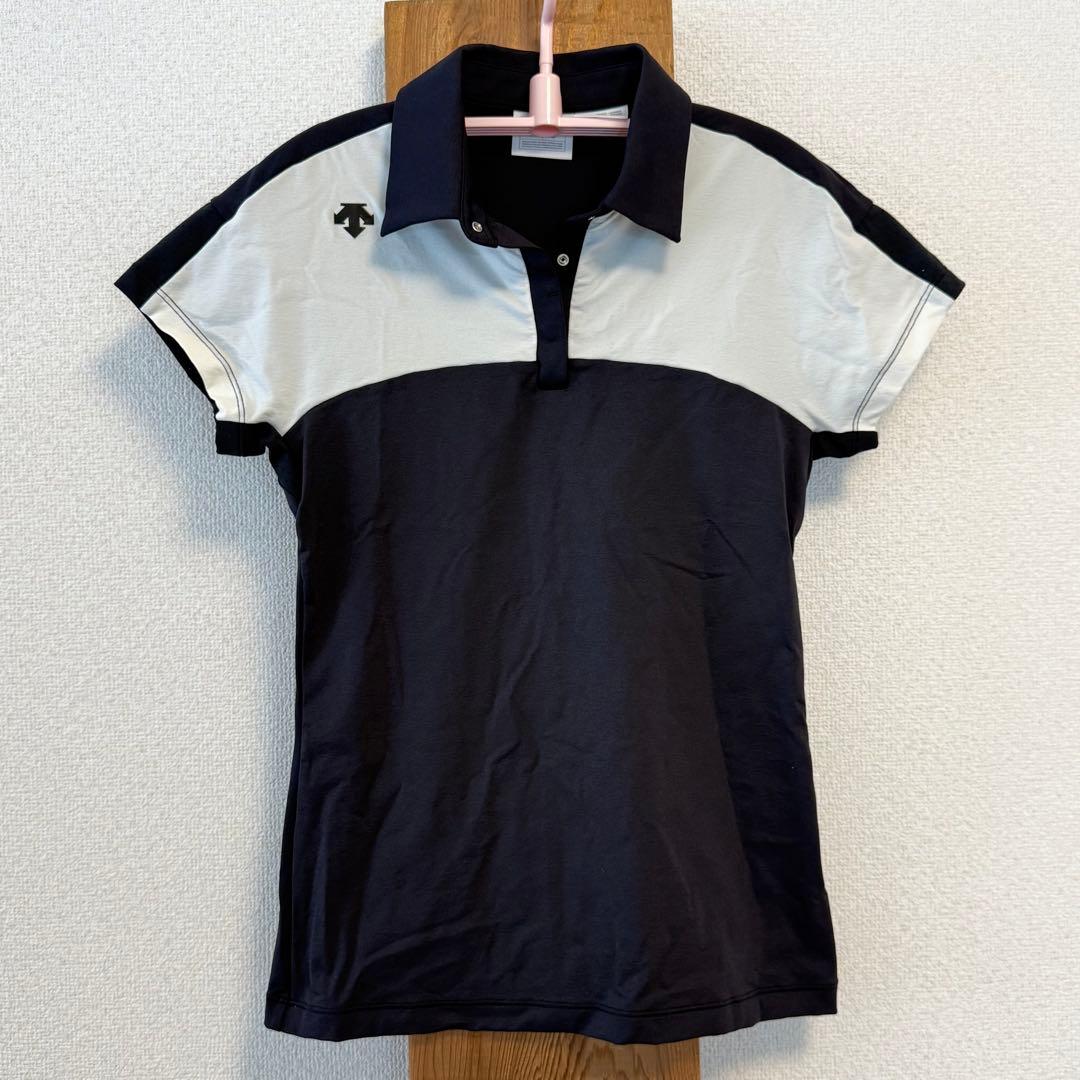 DESCENTE デサントゴルフ ポロシャツ ブラック/ホワイト の バイカラー