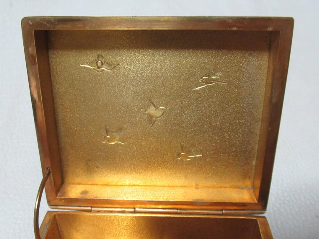 希少 明治30年◆京七宝 稲葉七宝 内金鍍金(竹/雀) 外観(花鳥図) 小物入れ