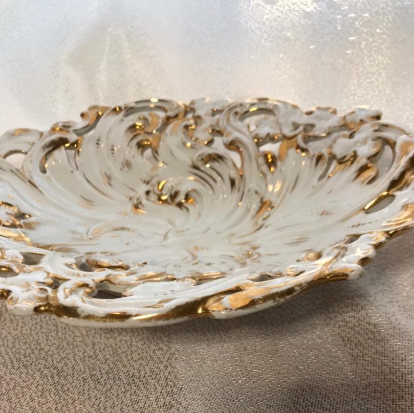 マイセン　金彩　透かし　楕円皿