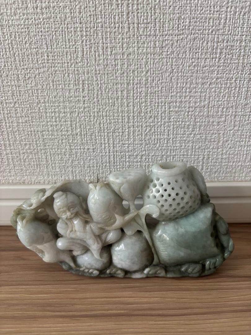 玉石翡翠 彫刻茶器 置き物