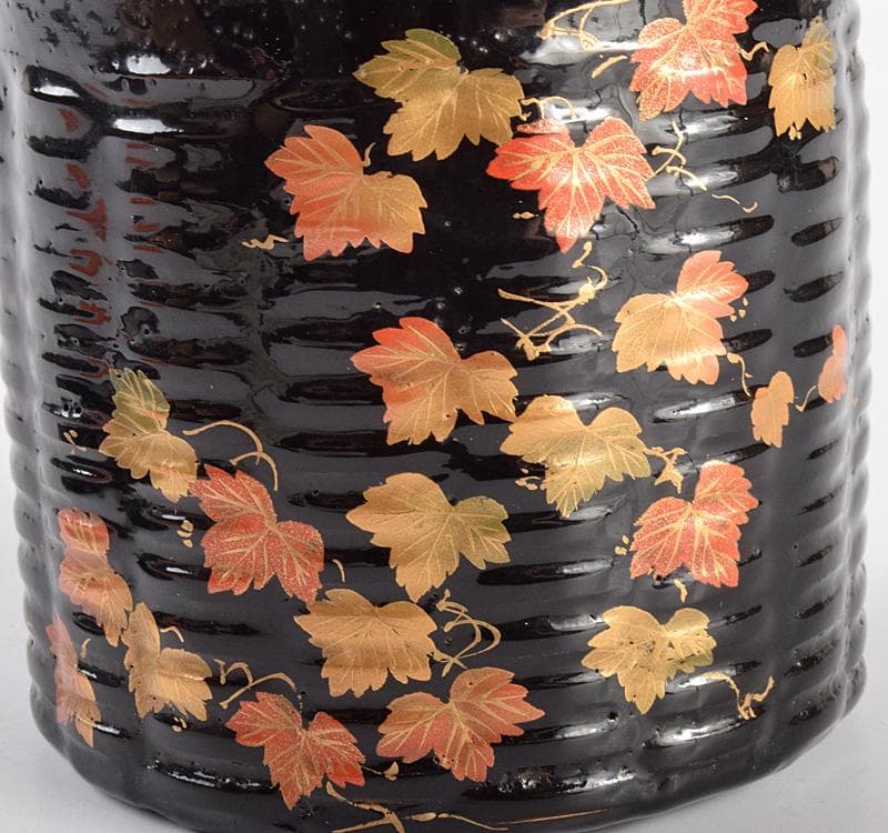 茶道具　白峰作　黒漆　螺鈿装飾　蔦時絵　篭棗　共箱　V　R4919