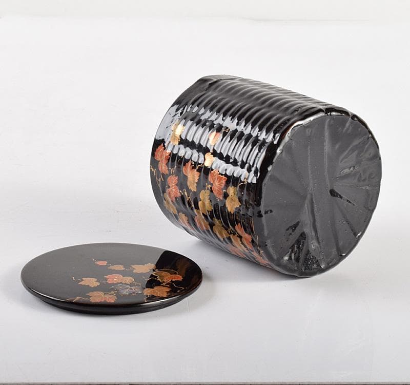 茶道具　白峰作　黒漆　螺鈿装飾　蔦時絵　篭棗　共箱　V　R4919