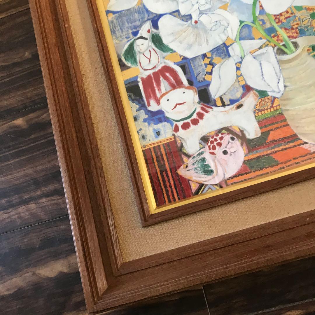 上河辺みち 油彩 「胡蝶蘭」額装 共シール 絵本挿絵画家 1974年 油絵 D