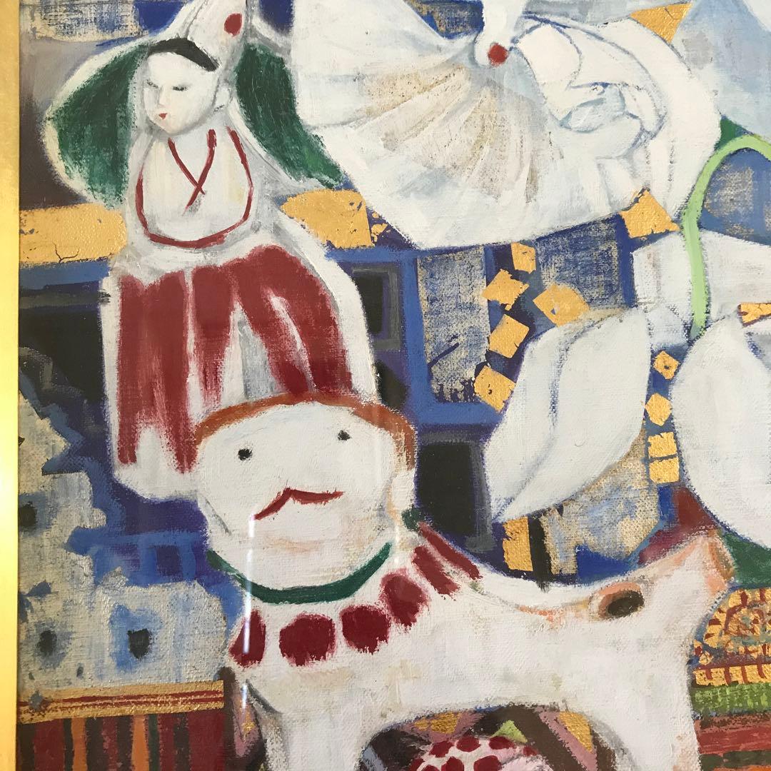 上河辺みち 油彩 「胡蝶蘭」額装 共シール 絵本挿絵画家 1974年 油絵 D