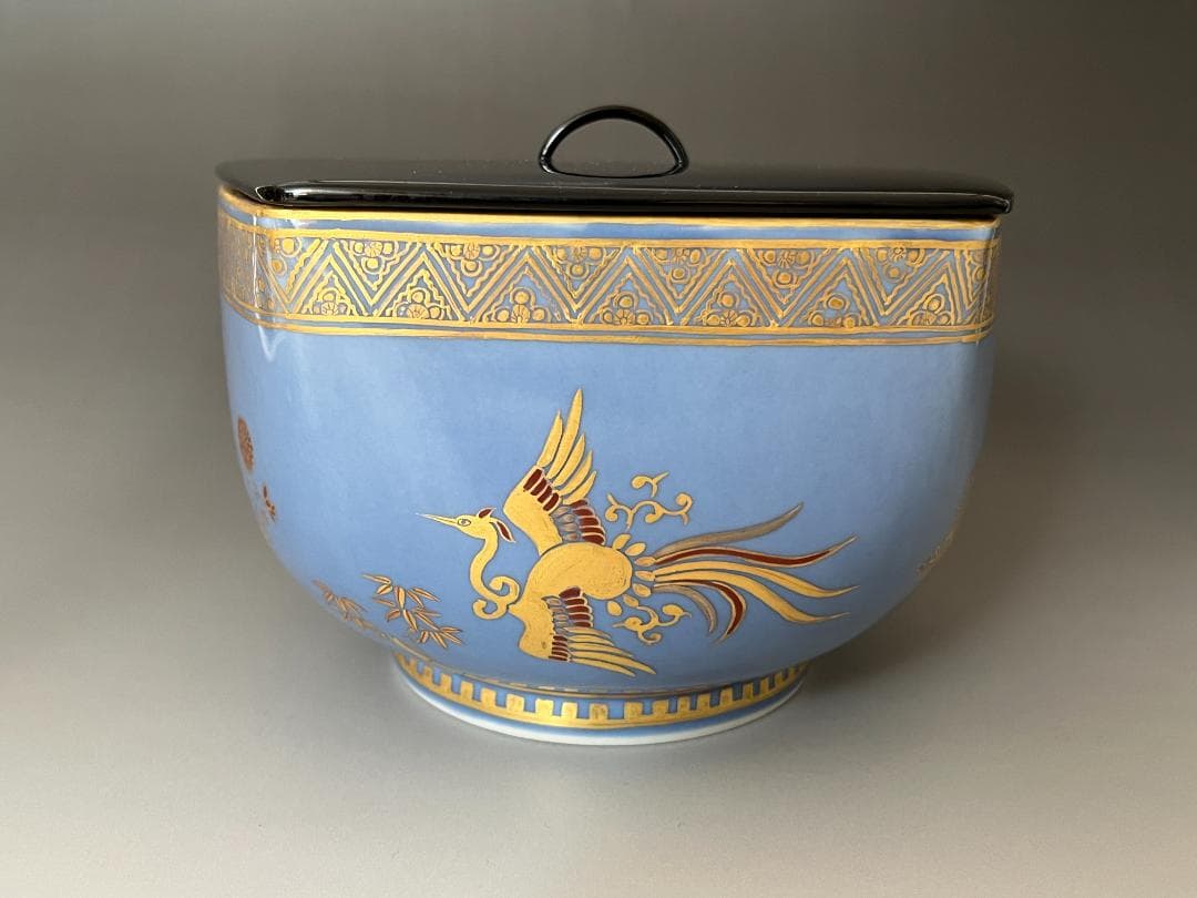 林淡幽　藍彩鳳凰五角　水指　茶道具