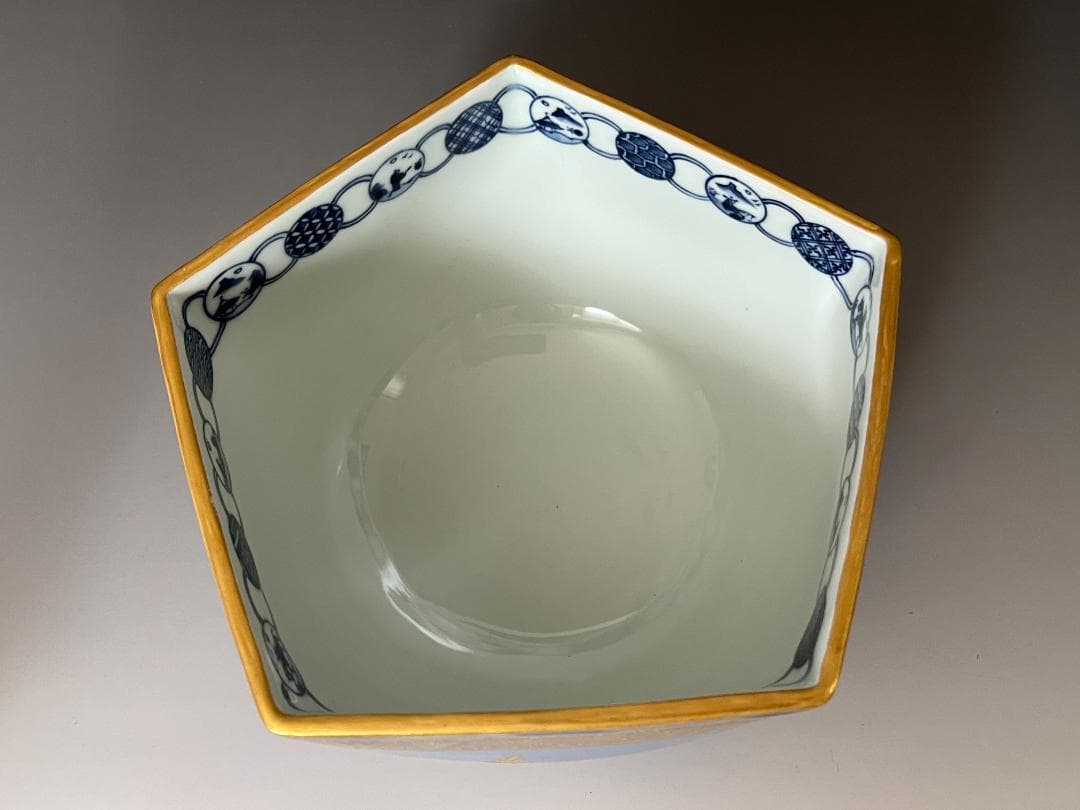 林淡幽　藍彩鳳凰五角　水指　茶道具