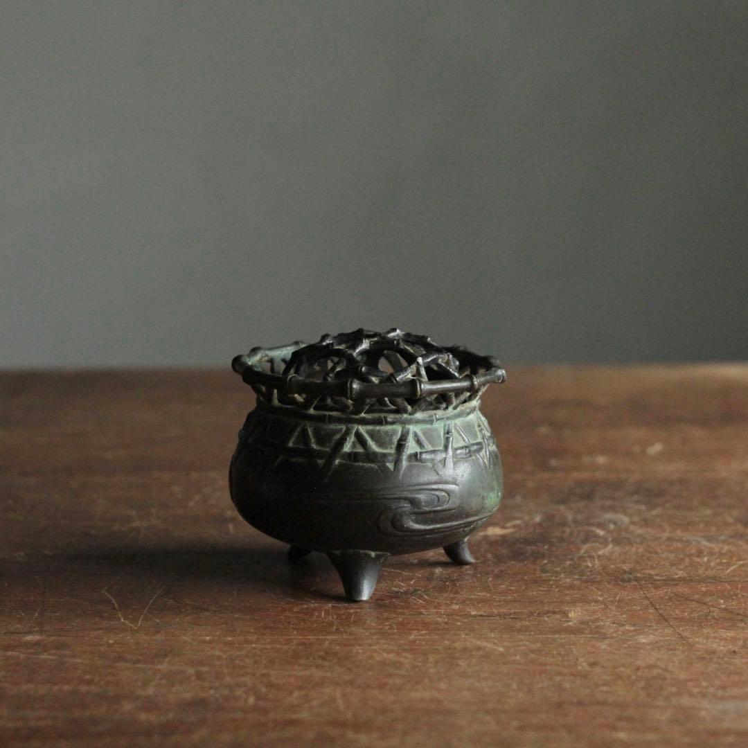 緑青のある 古銅 三足 香炉 古美術 古道具 アンティーク