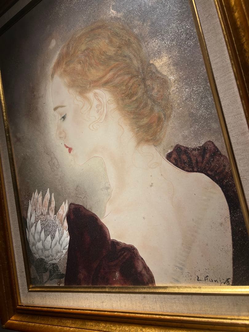 藤田嗣治　肉筆画　直筆サインあり