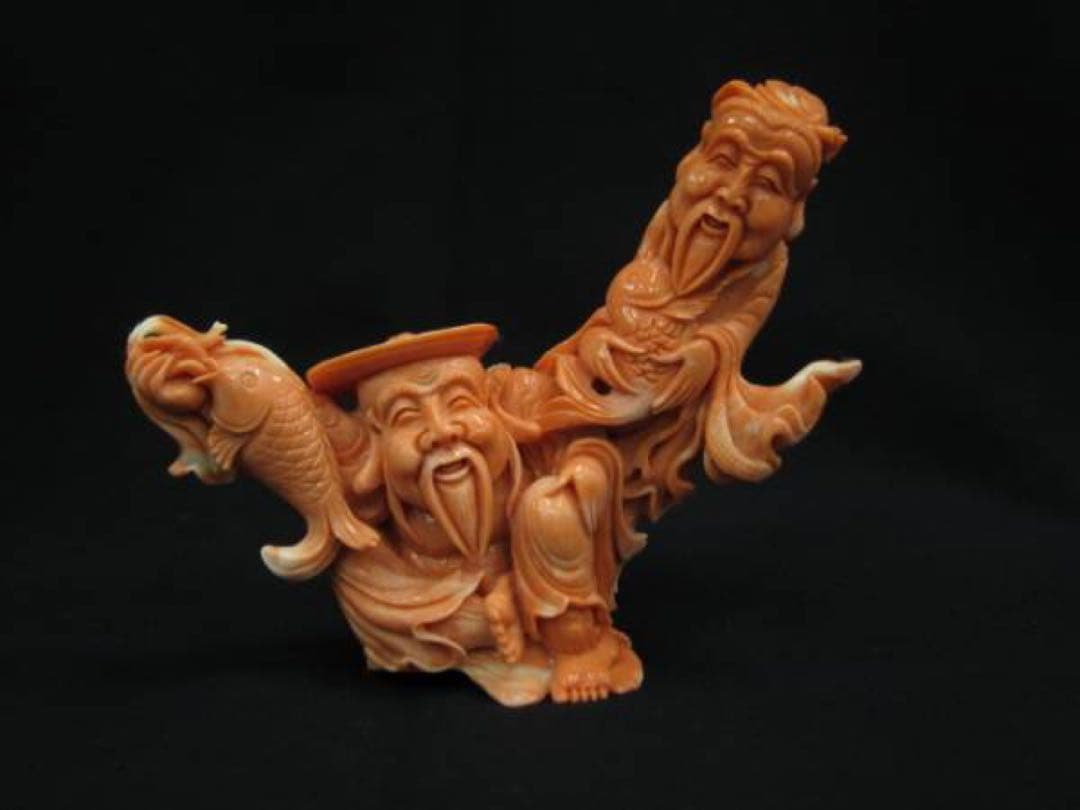 美術品　赤珊瑚　彫刻置物