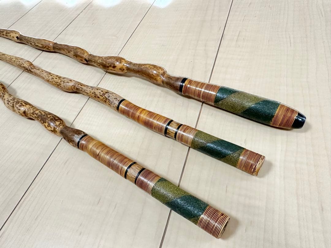 希少 へら釣り 龍仙 紋付竹 玉柄 竿受 セット　　0780