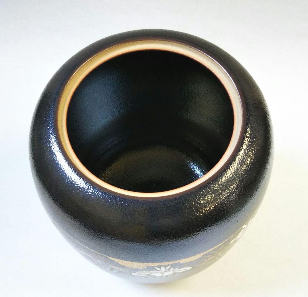 茶道具 水指 黒釉帯 花菖蒲 佐平 新品