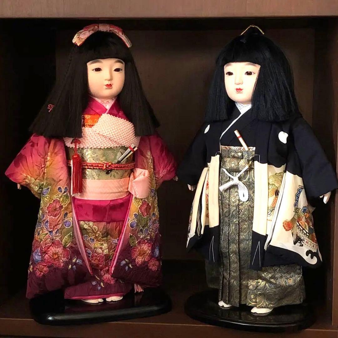 【中古品】年内セール　ペア市松人形　東京久月　正絹衣装　ドール
