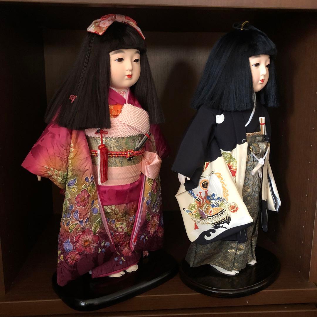 【中古品】年内セール　ペア市松人形　東京久月　正絹衣装　ドール