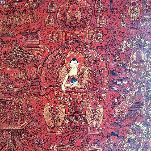 ブッタライフストーリー　ブッタの生涯：手描き　タンカ　仏画（額縁なし）