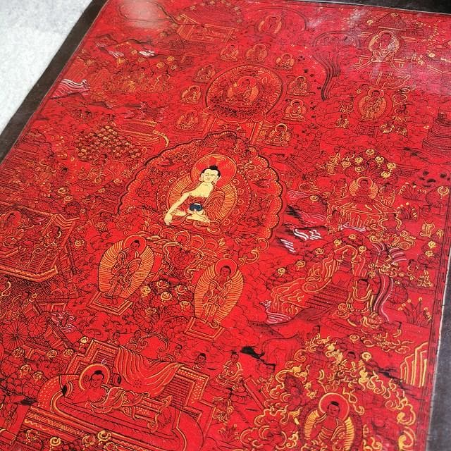 ブッタライフストーリー　ブッタの生涯：手描き　タンカ　仏画（額縁なし）