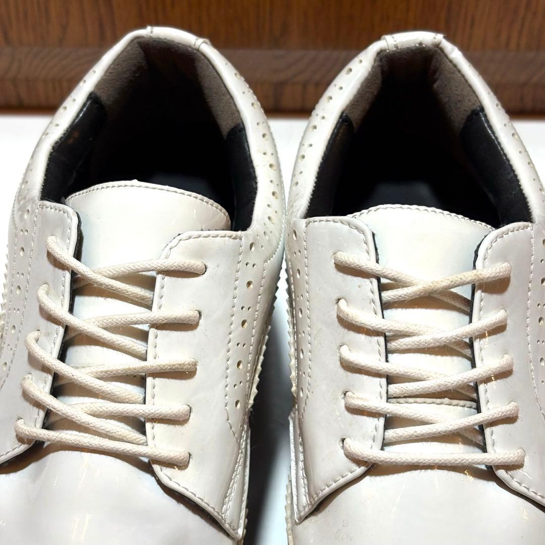 セントアンドリュース エナメル厚底スパイクレスゴルフシューズ24.0（ホワイト）