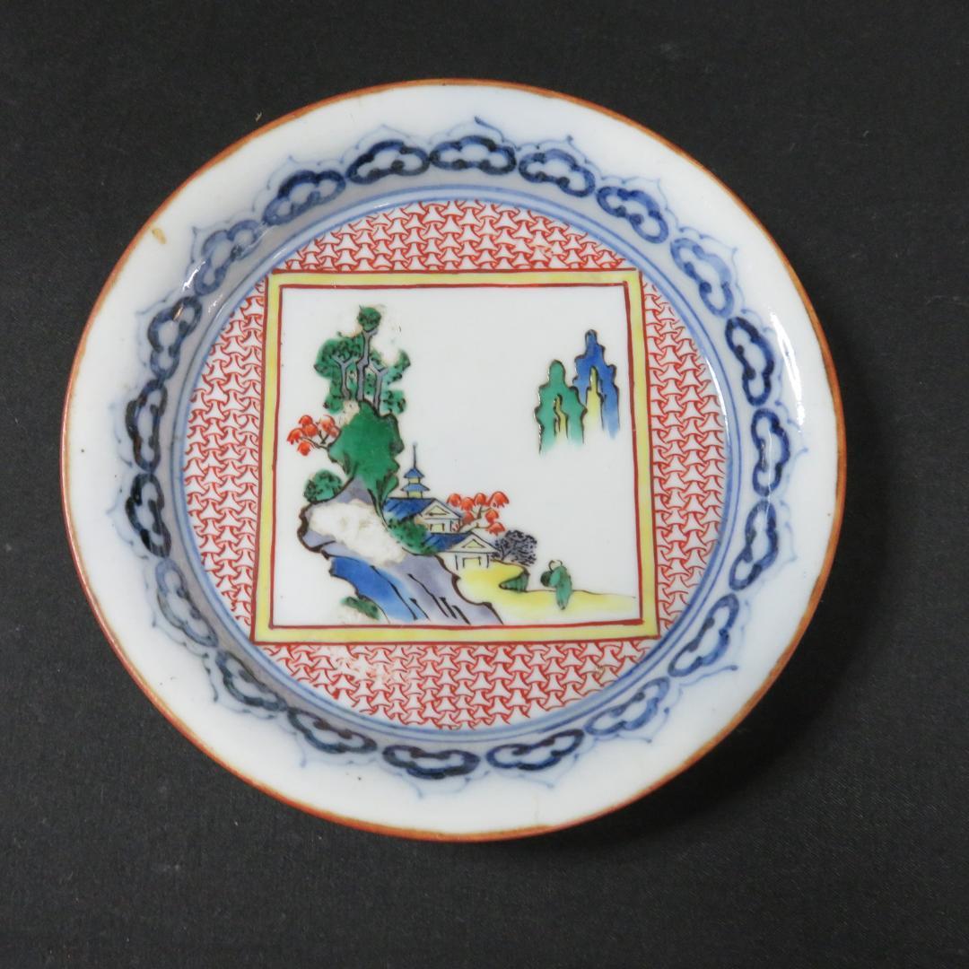 小皿 5枚 色絵付 角福 山水 訳アリ ニュウ アマテ 3枚 古伊万里