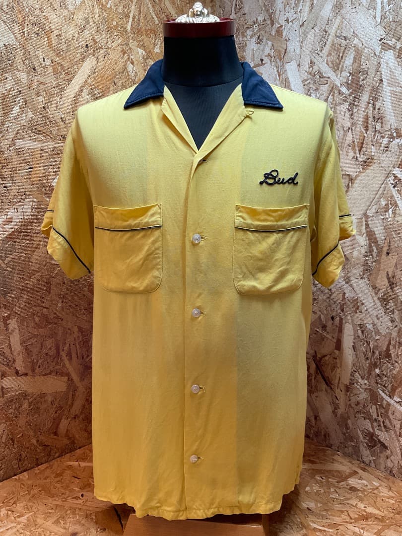 HILTON ヒルトン 50s 半袖 ボウリングシャツ 黄/黒 size M
