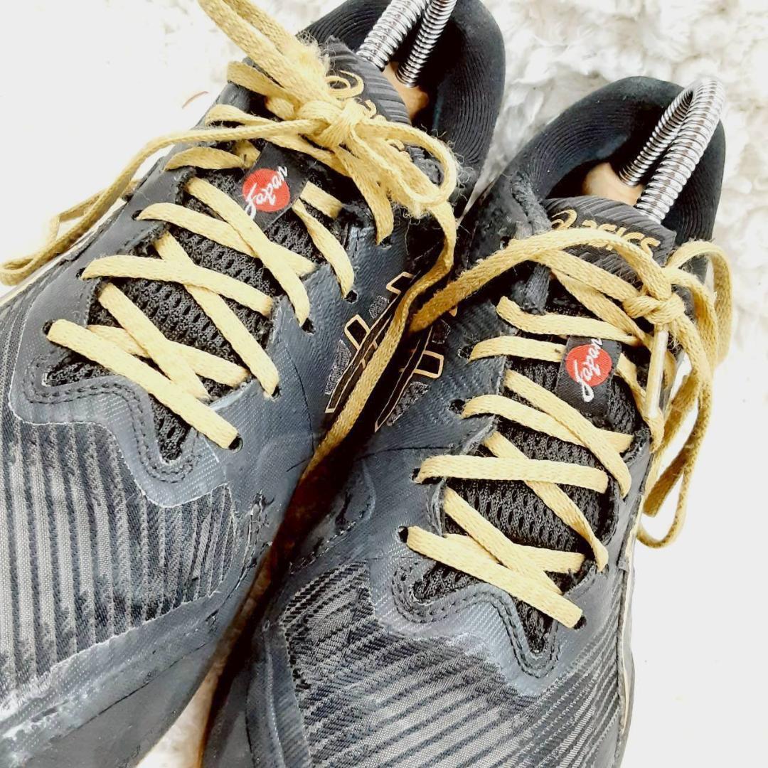 美品 24.5㎝◎asics アシックス バレーボールシューズ 黒 金