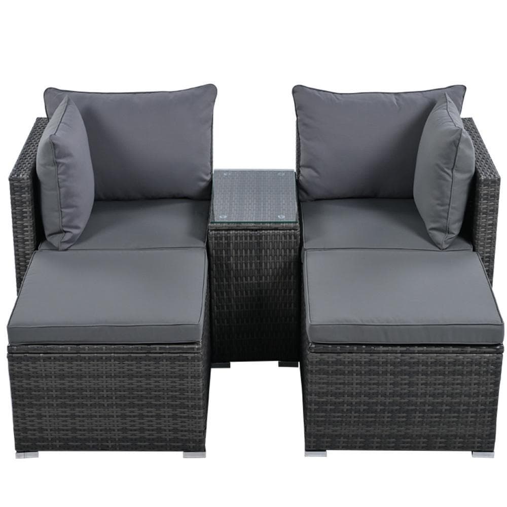 ラタン調 ガーデンファニチャー 5点 積み重ねて収納できる！ガーデン テーブル