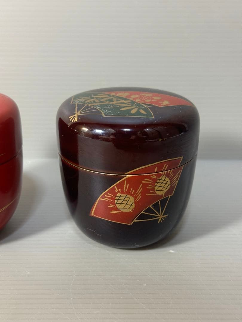 2384 茶道具　中棗 なつめ 2客　扇面 金彩